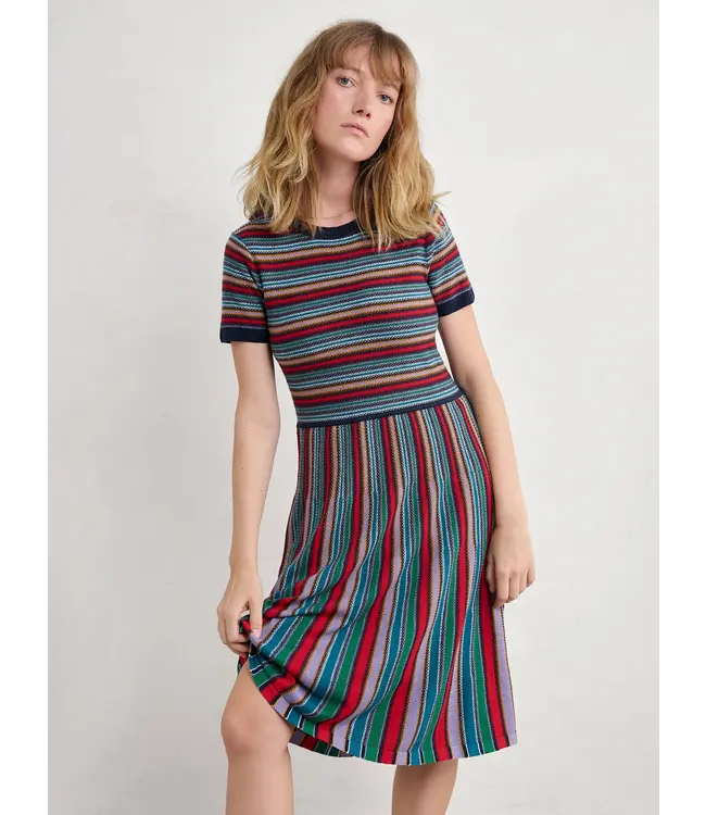 SEASALT CORNWALL •• Rock Bell Knitted Dress |Zig Zag Clover Maritime Multi