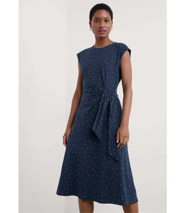 SEASALT CORNWALL •• Fettling Jersey Tie Detail Midi Dress | Dotty Speckle Maritime