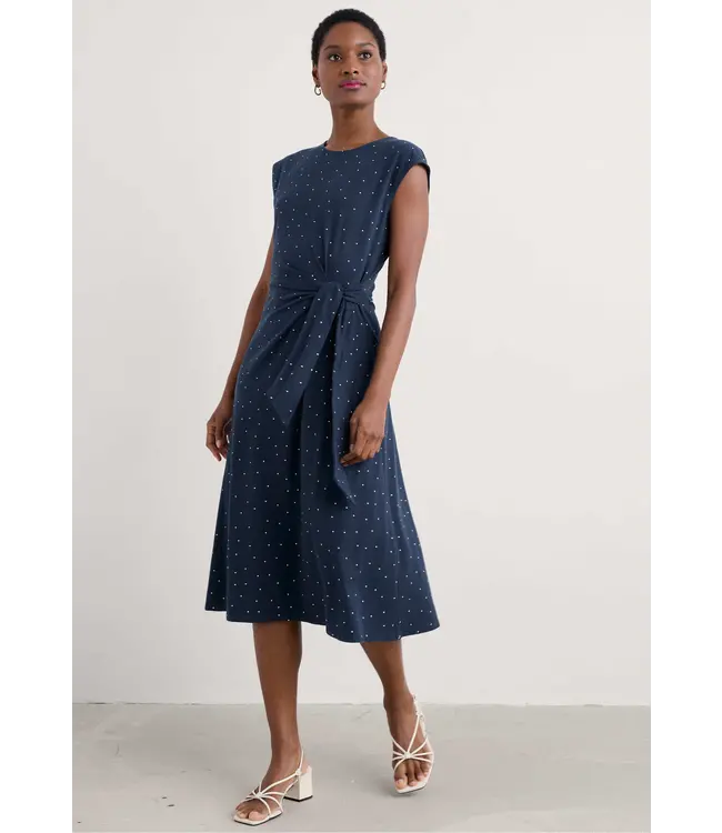 SEASALT CORNWALL •• Fettling Jersey Tie Detail Midi Dress | Dotty Speckle Maritime