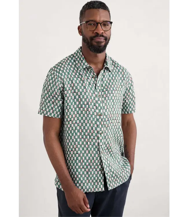 SEASALT CORNWALL •• Men's Blue Heron Short Sleeve Shirt | Table Check Mineral