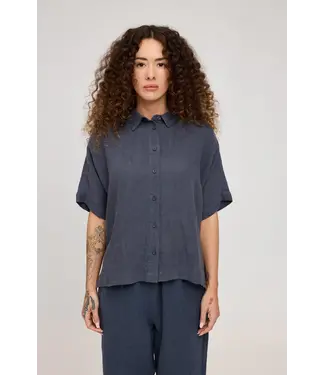MAZINE •• Short Sleeve Linen Shirt | Ink Blue