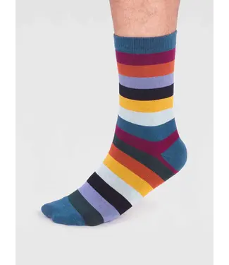 THOUGHT  •• Heren sokken Jase Bamboo Stripe Socks - Teal Blue