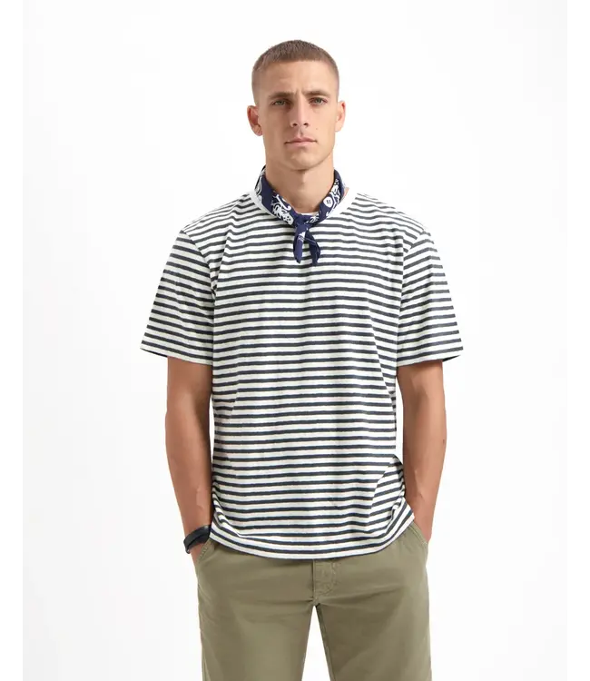 KUYICHI •• Liam Striped T-shirt | Woodland Grey - Off White