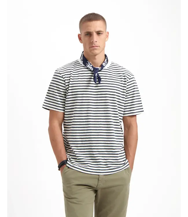 KUYICHI •• Liam Striped T-shirt | Woodland Grey - Off White