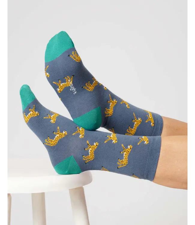 THOUGHT  •• Womens Leopard Bamboo Socks | Blueberry