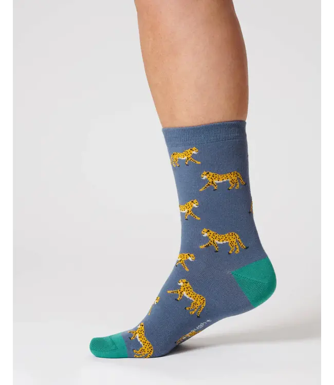 THOUGHT  •• Womens Leopard Bamboo Socks | Blueberry