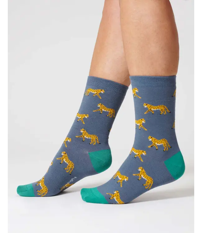 THOUGHT  •• Womens Leopard Bamboo Socks | Blueberry