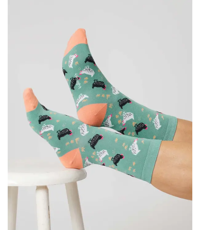 THOUGHT  •• Dames Chicken Organic Cotton Socks | Pine Green