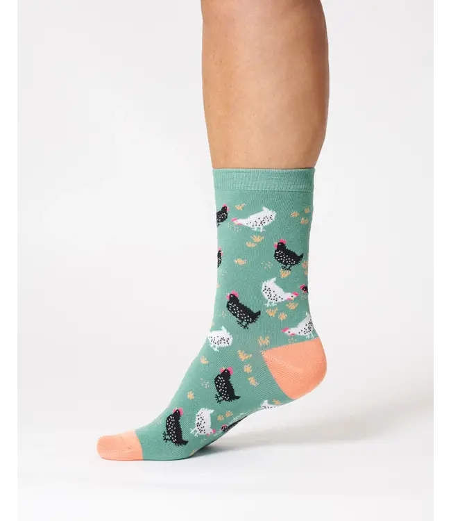 THOUGHT  •• Dames Chicken Organic Cotton Socks | Pine Green
