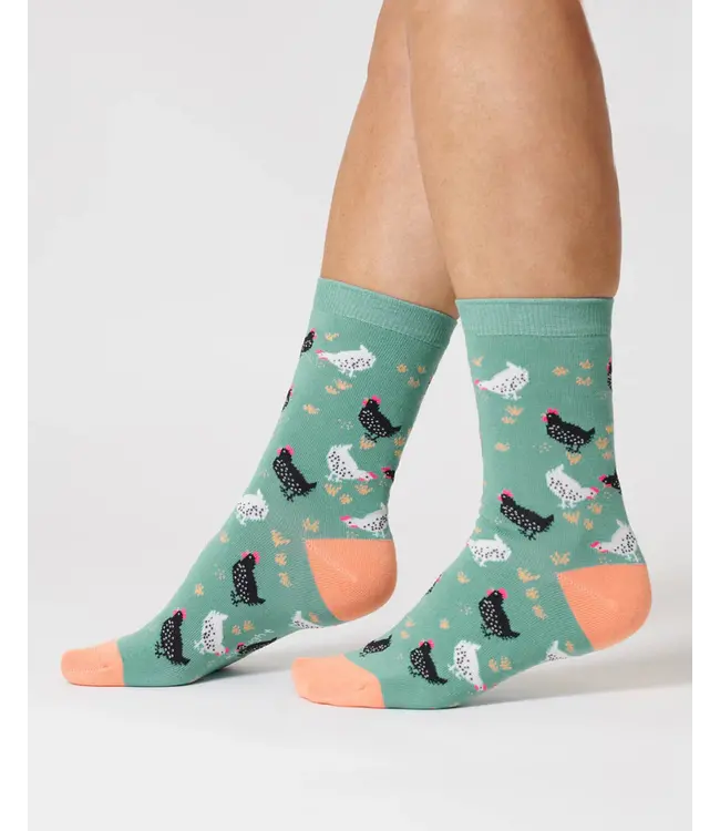 THOUGHT  •• Dames Chicken Organic Cotton Socks | Pine Green