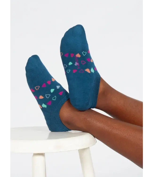 THOUGHT  •• Multi Heart No Show Bamboo Socks | Teal Multi