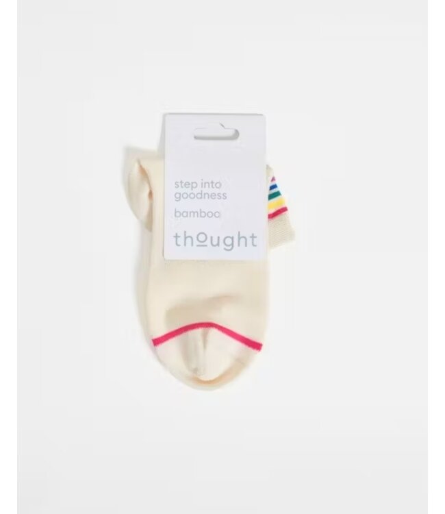 THOUGHT  •• Rainbow Stripe Tipped Short Bamboo Ankle Socks | Cream Rainbow