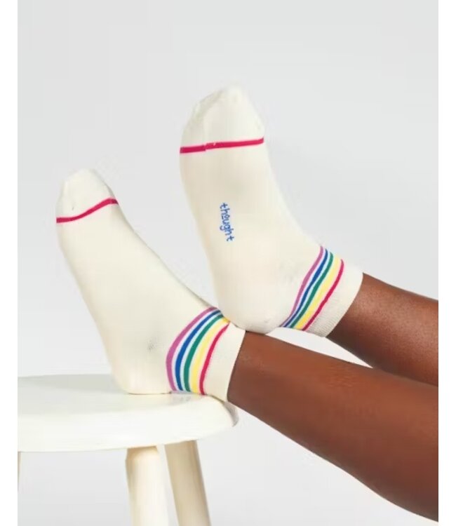 THOUGHT  •• Rainbow Stripe Tipped Short Bamboo Ankle Socks | Cream Rainbow