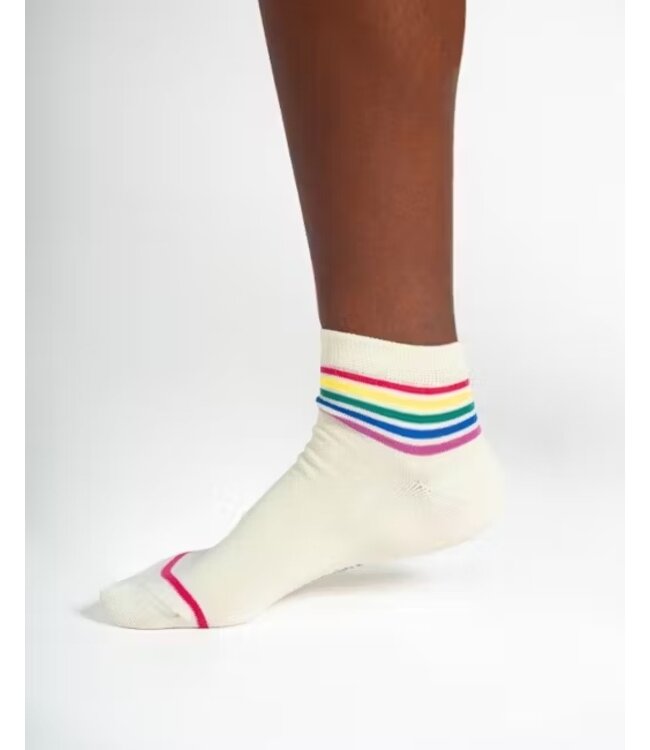 THOUGHT  •• Rainbow Stripe Tipped Short Bamboo Ankle Socks | Cream Rainbow