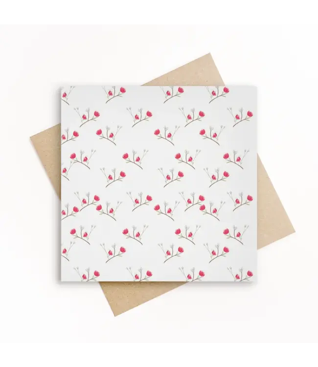 GRAFIQUELIEN •• Lentekaart met roosjes en takje – Vierkante kaart