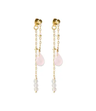 A BEAUTIFUL STORY •• Felicity Rose Quartz Labradorite Earrings Gold Plated