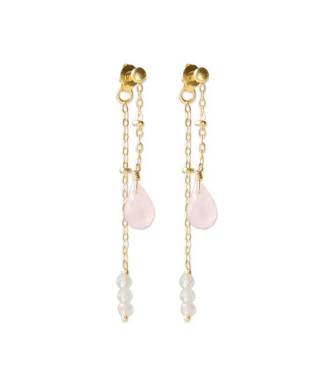 A BEAUTIFUL STORY •• Felicity Rose Quartz Labradorite Earrings Gold Plated