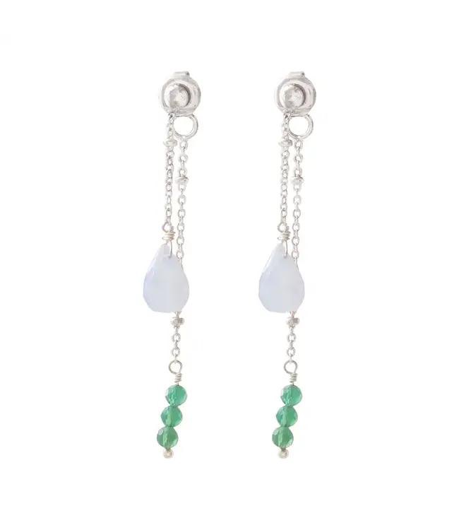 A BEAUTIFUL STORY •• Felicity Blue Lace Agate Aventurine Silver Plated Earrings