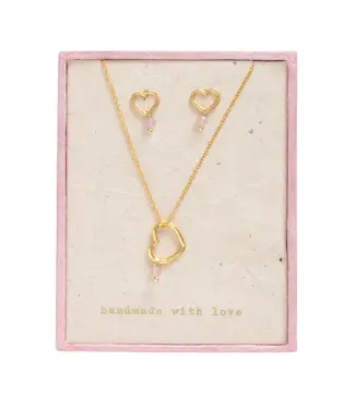 A BEAUTIFUL STORY •• Gift Set Open Heart Rose Quartz Gold Plated