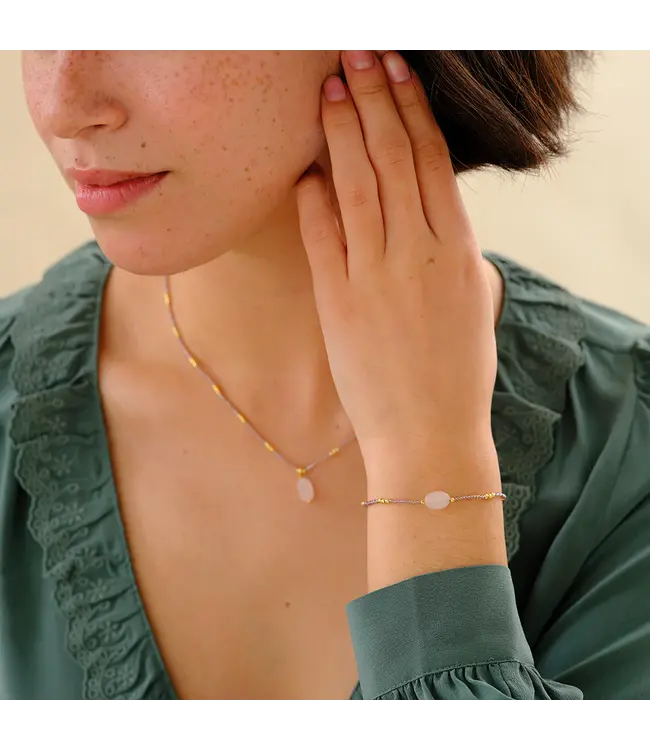 A BEAUTIFUL STORY •• Wanting Rose Quartz Bracelet Gold Colored