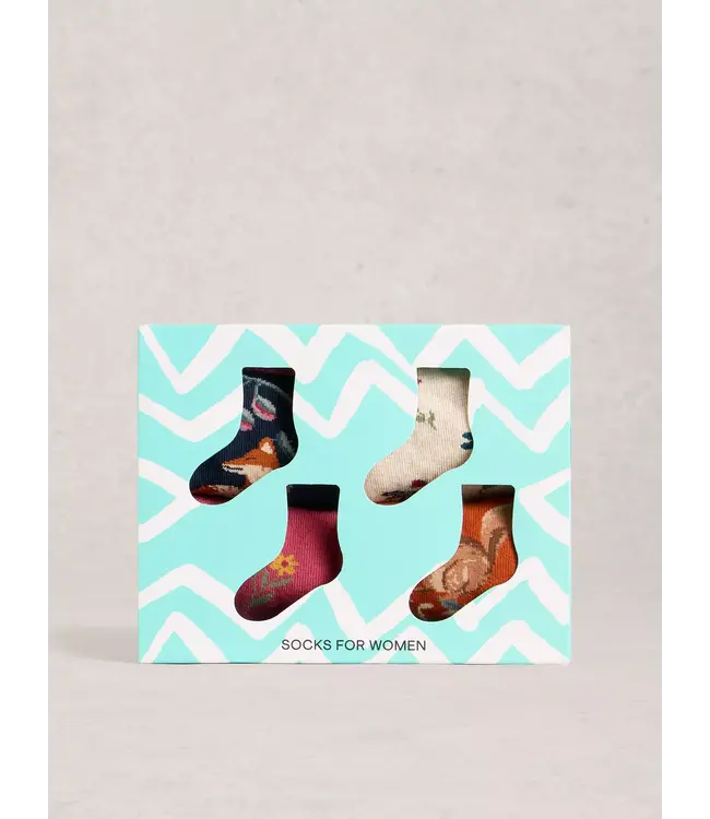 WHITE STUFF •• 4 Pack Woodland Ankle Socks | NAVY MULTI