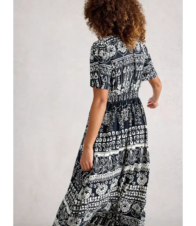 WHITE STUFF •• Lucy Short Sleeve V Neck Midi Dress | NAVY PRINT