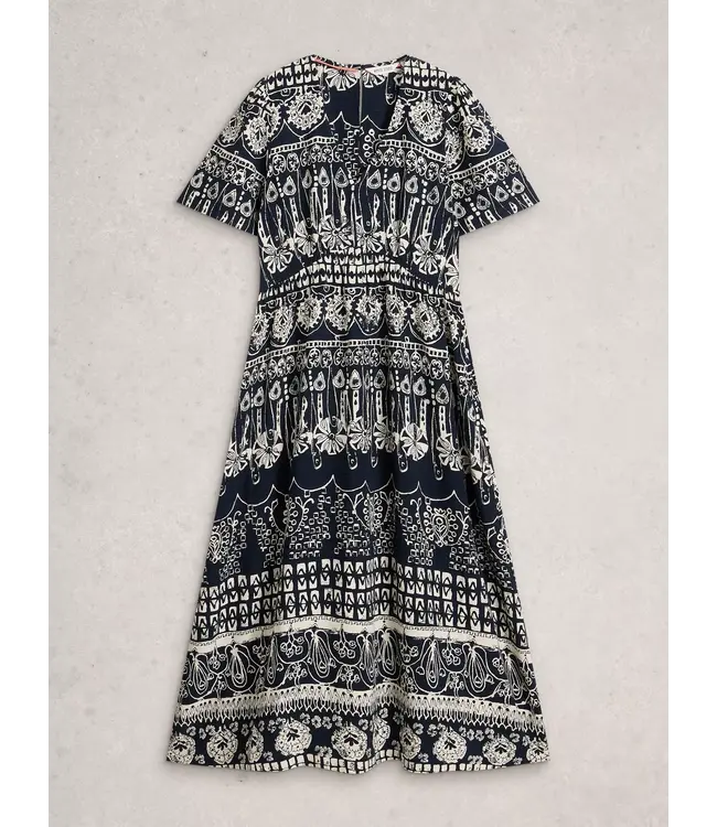 WHITE STUFF •• Lucy Short Sleeve V Neck Midi Dress | NAVY PRINT