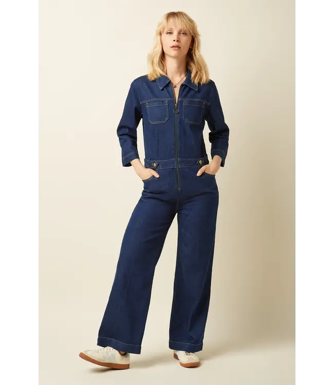 KING LOUIE •• Zip Jumpsuit Onyx Denim | Deep Blue
