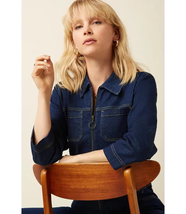 KING LOUIE •• Zip Jumpsuit Onyx Denim | Deep Blue