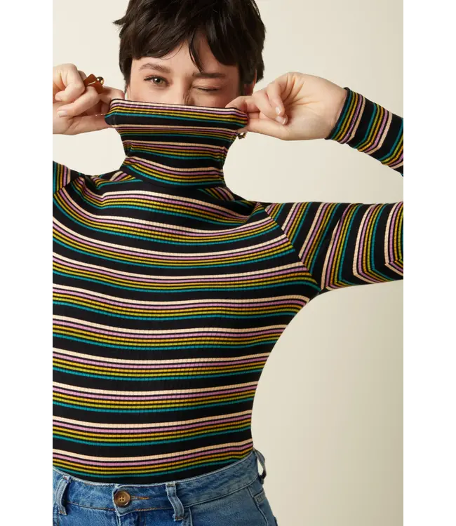KING LOUIE •• Rollneck Top Frostine Stripe | Woodbine Green