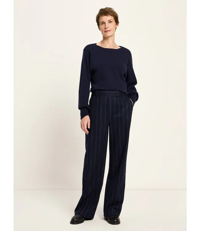 LANIUS •• Gestreepte wollen pantalon Marlene | Midnight