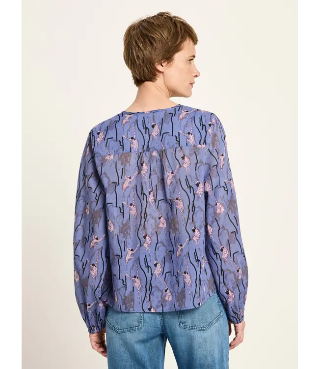 LANIUS •• Blouse With ruffle | Monkey allover blue