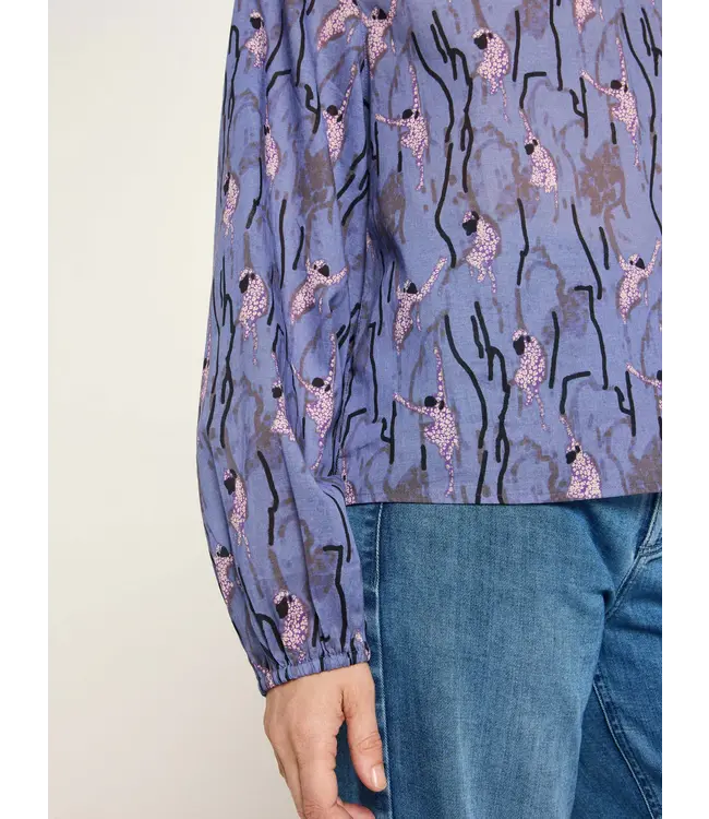 LANIUS •• Blouse With ruffle | Monkey allover blue