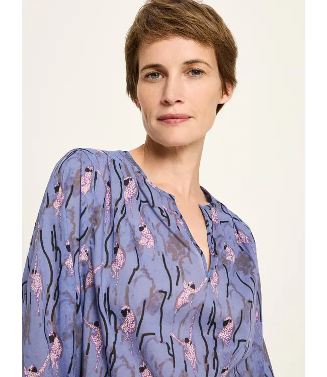 LANIUS •• Blouse With ruffle | Monkey allover blue