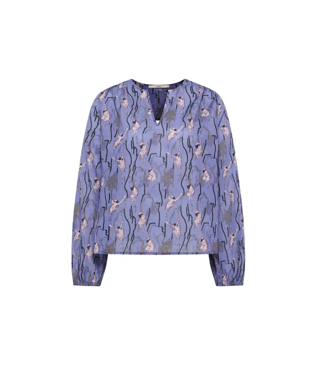 LANIUS •• Blouse With ruffle | Monkey allover blue
