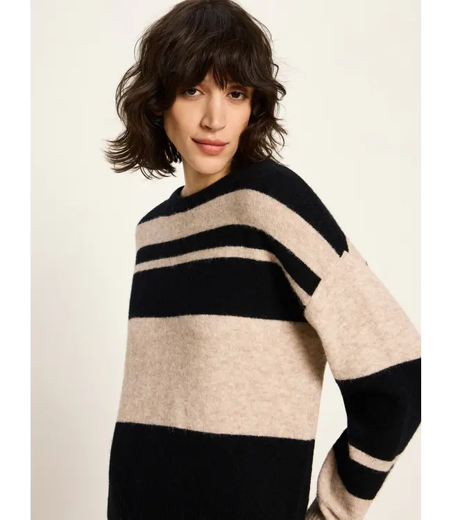 LANIUS •• Striped Sweater | Nude melange Black