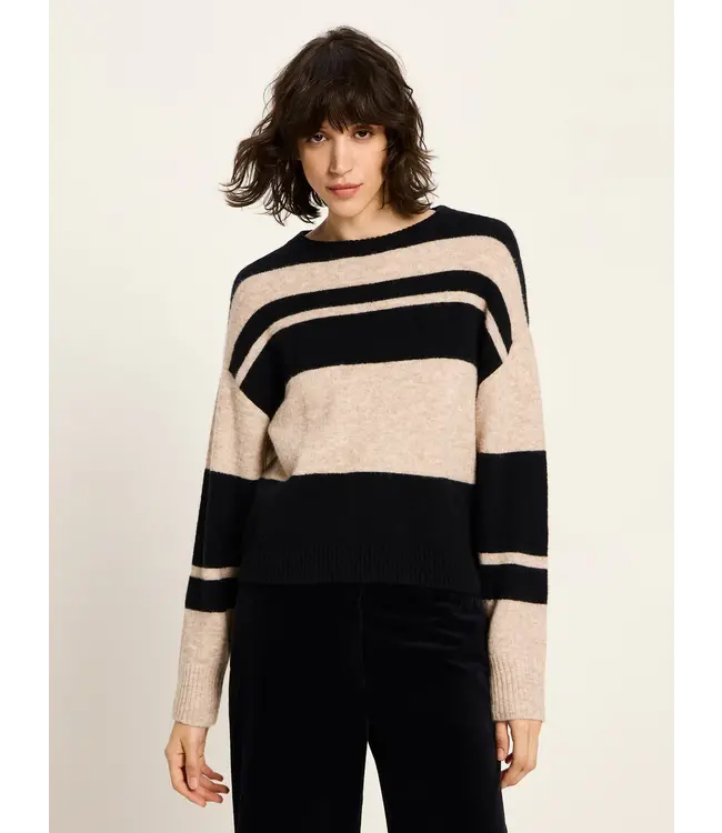 LANIUS •• Striped Sweater | Nude melange Black