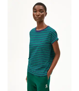 ARMEDANGELS •• Shirt IDAARA STRIPES | emerald green-blue noon