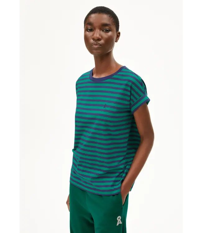 ARMEDANGELS •• Shirt IDAARA STRIPES | emerald green-blue noon