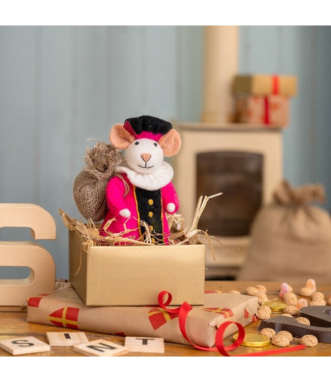 SJAAL MET VERHAAL  •• Decoratie muis |  Pietermuis met zak