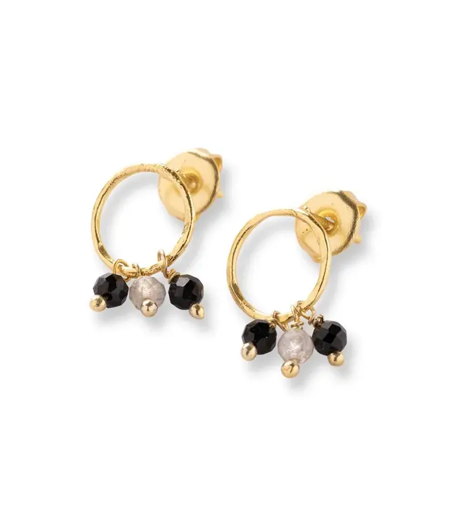 A BEAUTIFUL STORY •• Genuine Zwarte Onyx Labradoriet Vergulde Oorbellen