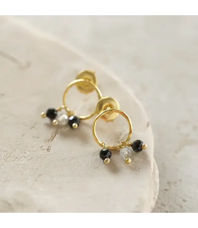 A BEAUTIFUL STORY •• Genuine Zwarte Onyx Labradoriet Vergulde Oorbellen