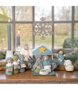 SJAAL MET VERHAAL  •• Kerststal Ijsblauw-Wit