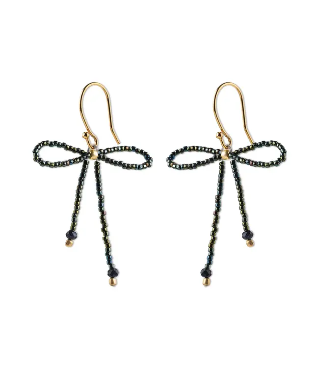 A BEAUTIFUL STORY •• Bow Black Onyx Green Colored Earrings GC