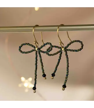 A BEAUTIFUL STORY •• Oorbellen Bow Black Onyx Green Colored GC