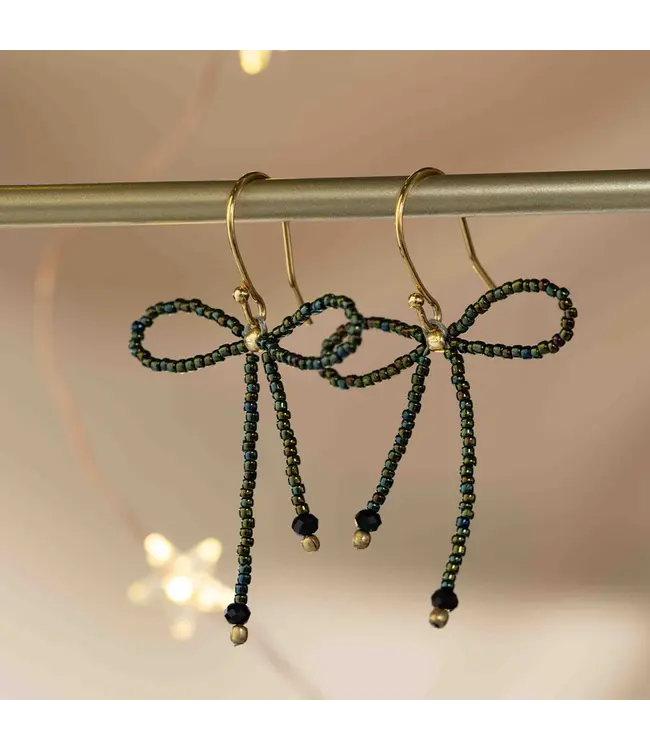 A BEAUTIFUL STORY •• Oorbellen Bow Black Onyx Green Colored GC