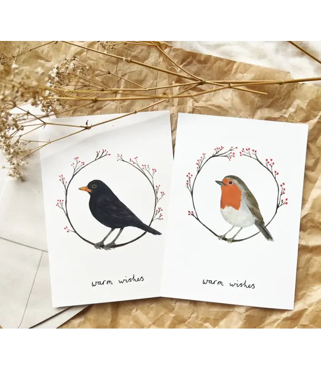 Stokwolf •• Kerstkaart | Roodborstje & Bessen