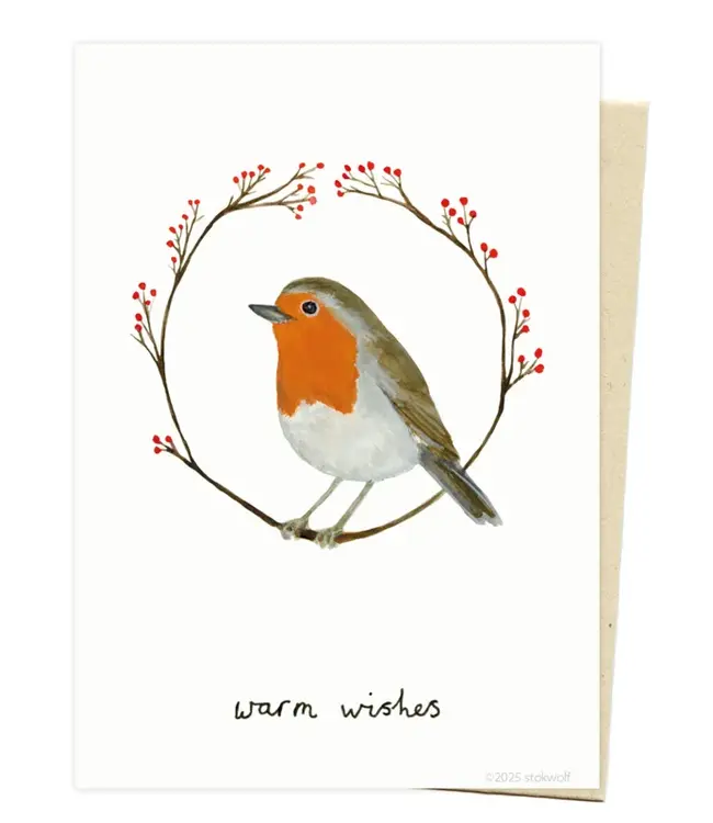 Stokwolf •• Kerstkaart | Roodborstje & Bessen