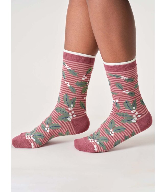 THOUGHT  •• Dames sokken Holly & Berries Stripe | deep rose pink