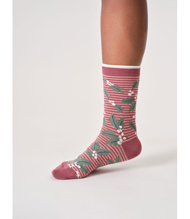 THOUGHT  •• Dames sokken Holly & Berries Stripe | deep rose pink